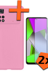 Nomfy Xiaomi Poco X4 Pro 5G Hoesje Siliconen Case Back Cover Met 2x Screenprotector - Xiaomi Poco X4 Pro 5G Hoes Cover Silicone - Licht Roze