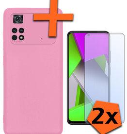 Nomfy Nomfy Xiaomi Poco X4 Pro 5G Hoesje Siliconen Met 2x Screenprotector - Lichtroze