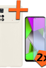 Nomfy Xiaomi Poco X4 Pro 5G Hoesje Siliconen Case Back Cover Met 2x Screenprotector - Xiaomi Poco X4 Pro 5G Hoes Cover Silicone - Wit