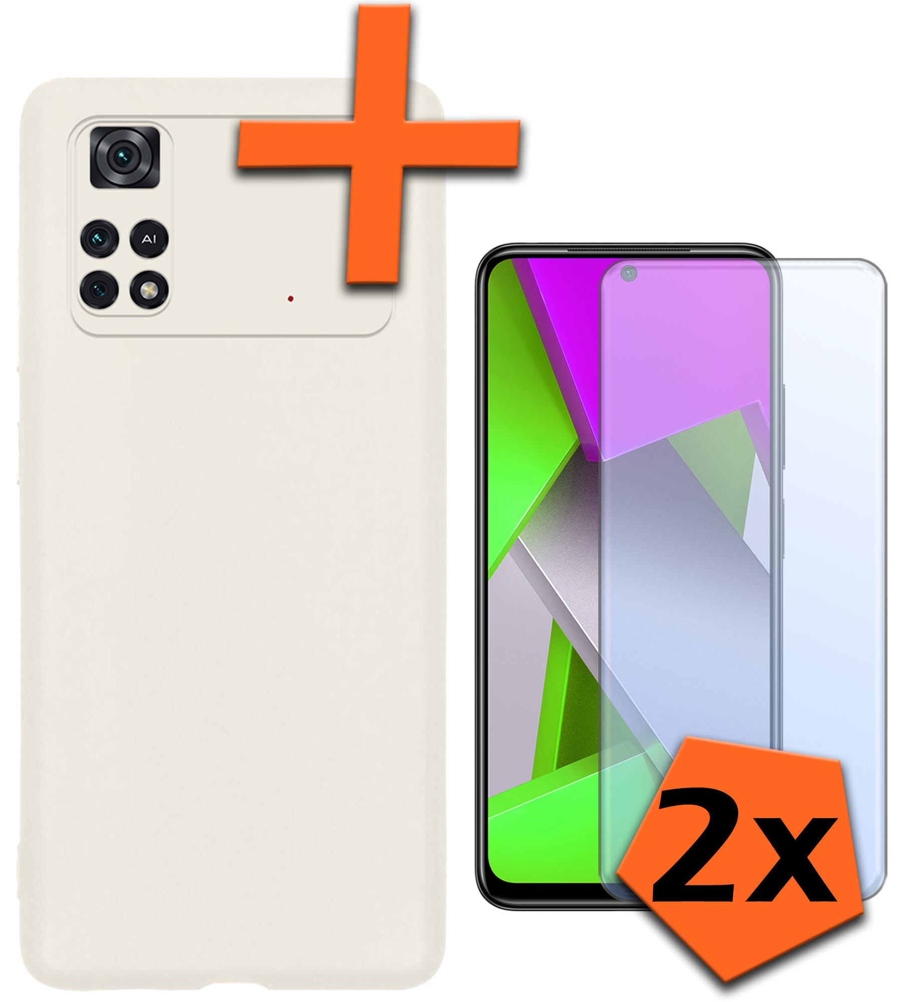 Nomfy Xiaomi Poco X4 Pro 5G Hoesje Siliconen Case Back Cover Met 2x Screenprotector - Xiaomi Poco X4 Pro 5G Hoes Cover Silicone - Wit