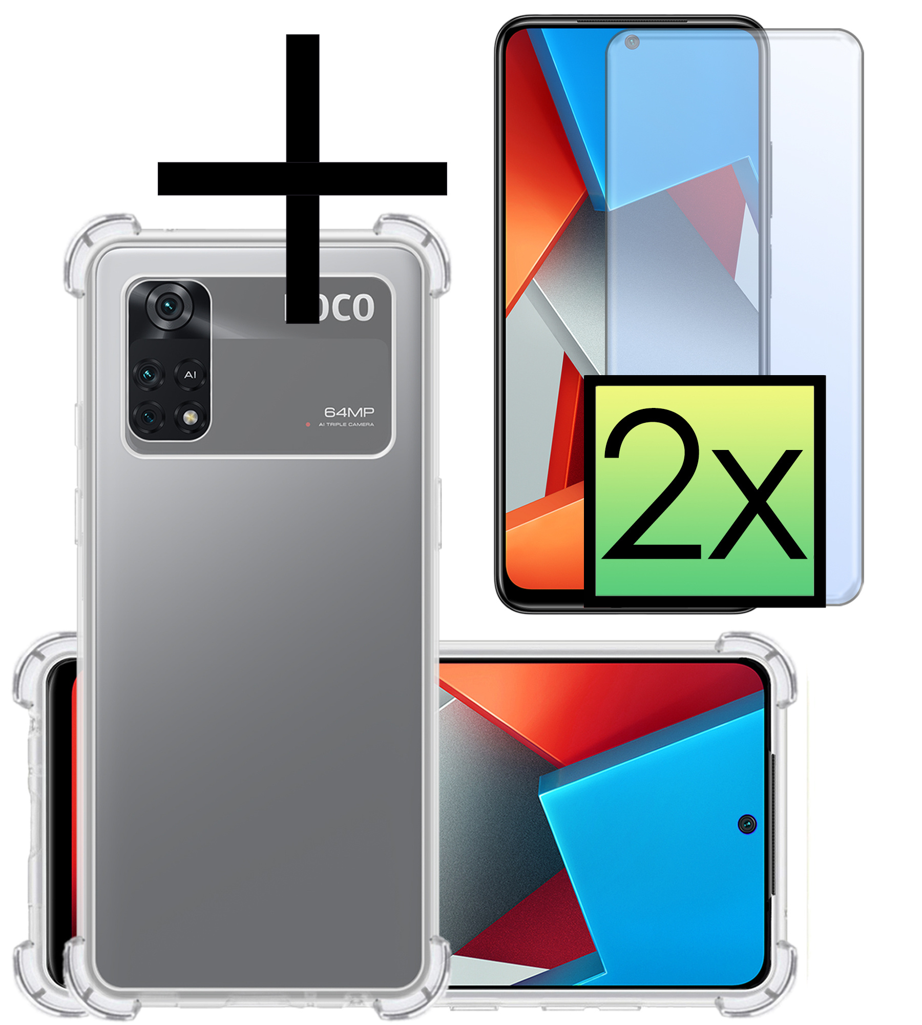 NoXx Xiaomi Poco M4 Pro 4G Hoesje Cover Shock Proof Case Hoes Met 2x Screenprotector - Transparant