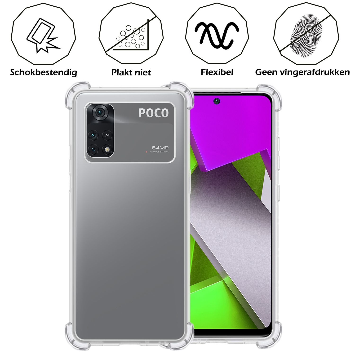 Nomfy Hoesje Geschikt voor Poco M4 Pro 4G Hoesje Shock Proof Cover Case Shockproof - Hoes Geschikt voor Xiaomi Poco M4 Pro 4G Hoes Siliconen Back Case - Transparant - 2 PACK