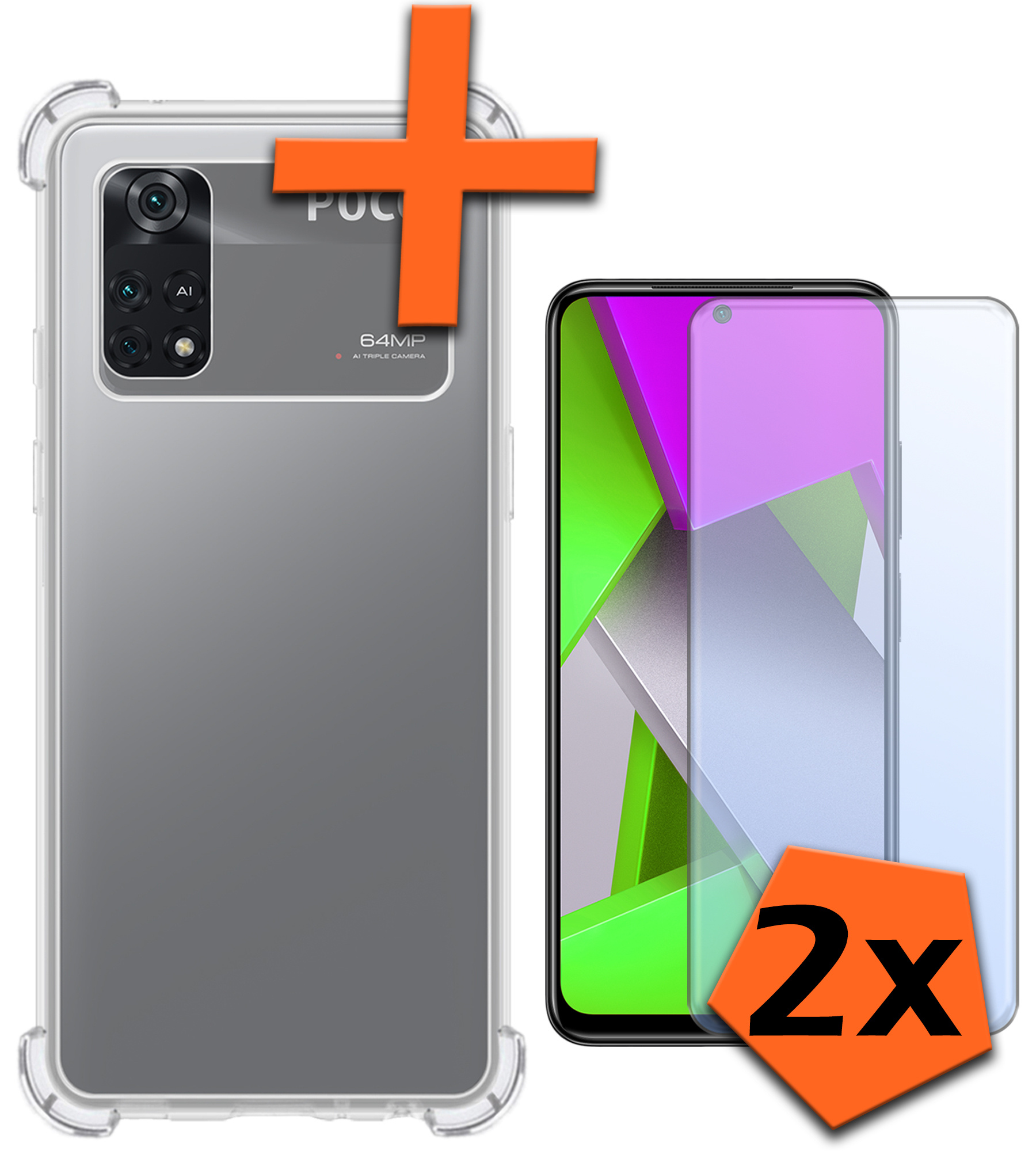 Nomfy Hoesje Geschikt voor Poco M4 Pro 4G Hoesje Shock Proof Cover Case Shockproof Met 2x Screenprotector - Hoes Geschikt voor Xiaomi Poco M4 Pro 4G Hoes Siliconen Back Case - Transparant