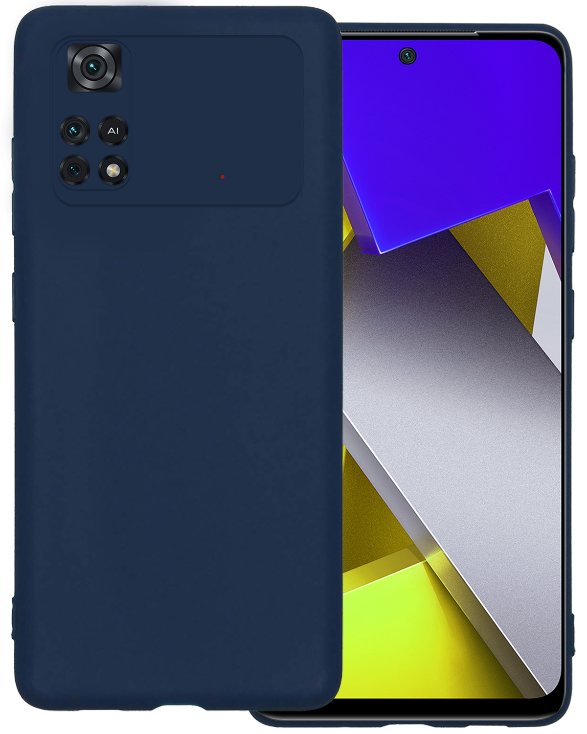 BASEY. Hoes Geschikt voor Poco M4 Pro 4G Hoesje Siliconen Back Cover Case - Hoesje Geschikt voor Xiaomi Poco M4 Pro 4G Hoes Cover Hoesje - Donkerblauw