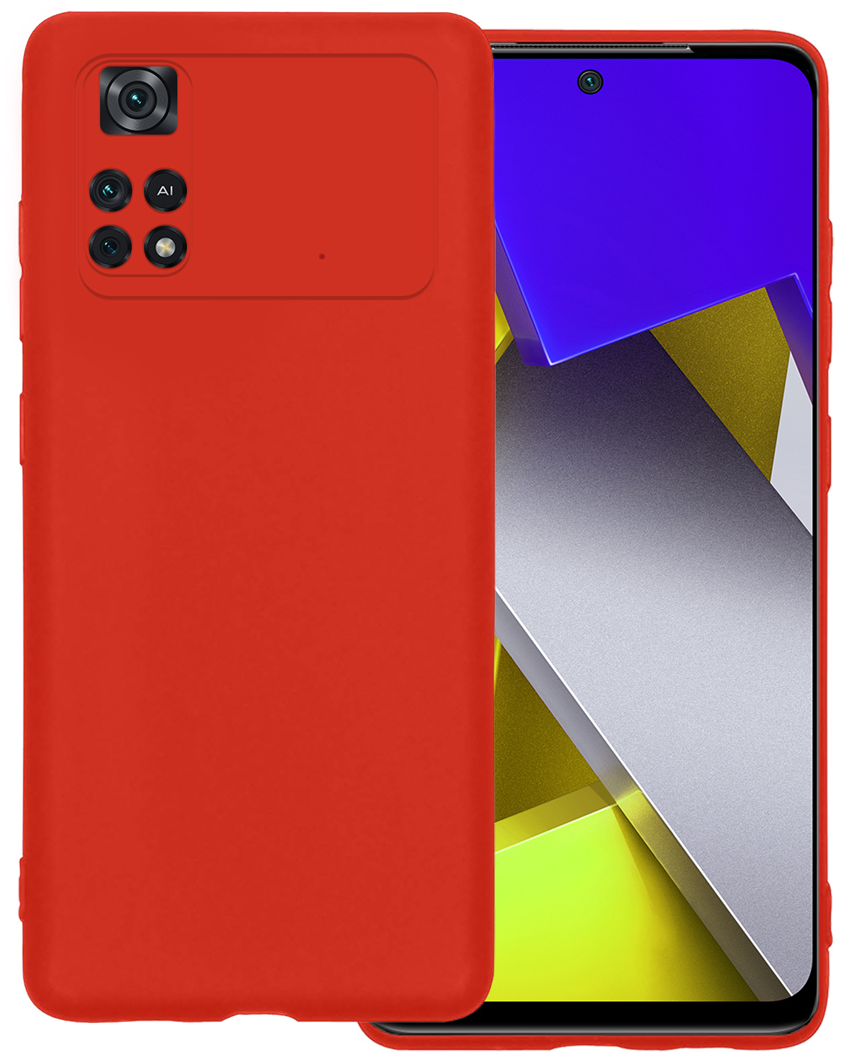 BASEY. Hoes Geschikt voor Poco M4 Pro 4G Hoesje Siliconen Back Cover Case - Hoesje Geschikt voor Xiaomi Poco M4 Pro 4G Hoes Cover Hoesje - Rood