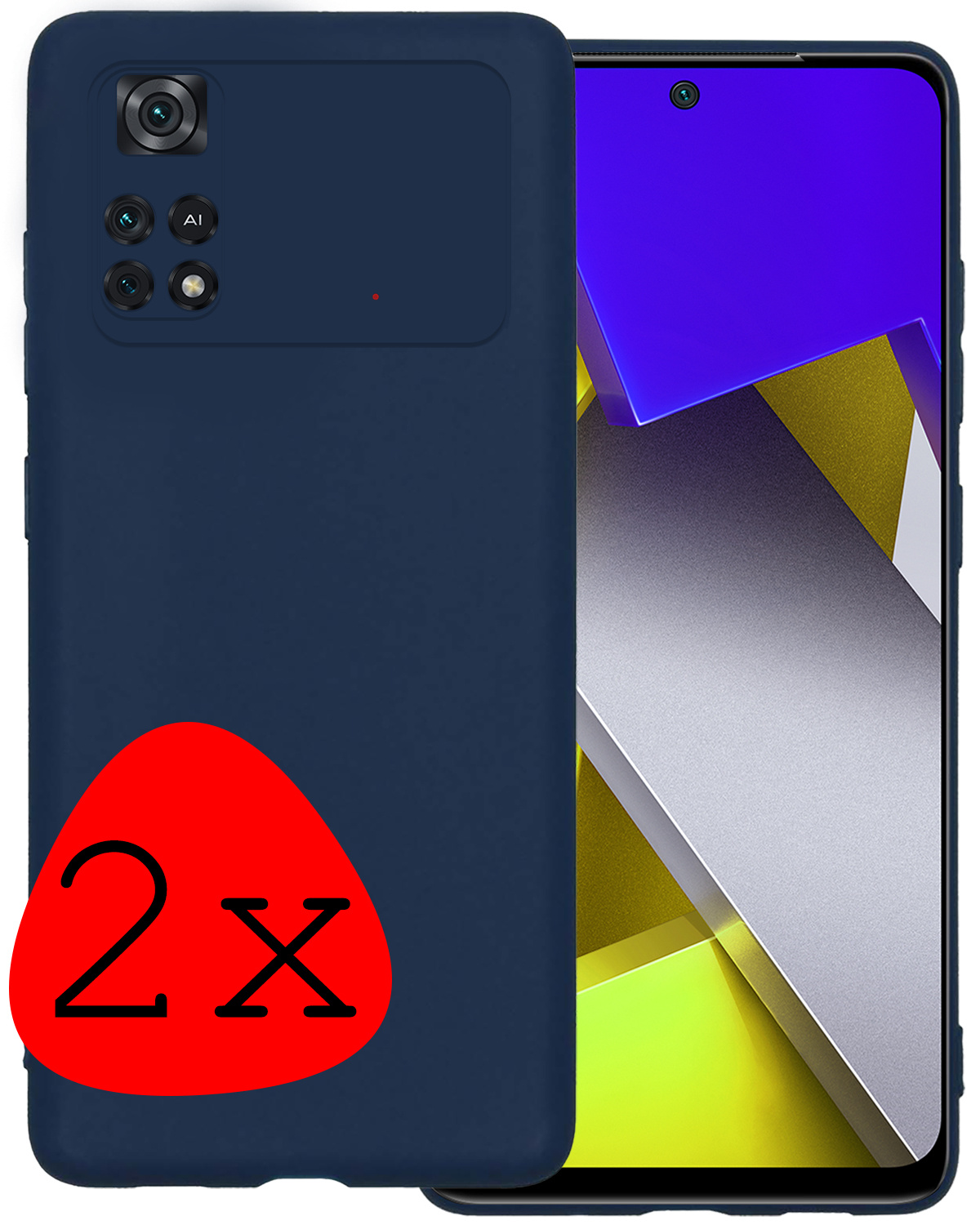 BASEY. Hoes Geschikt voor Poco M4 Pro 4G Hoesje Siliconen Back Cover Case - Hoesje Geschikt voor Xiaomi Poco M4 Pro 4G Hoes Cover Hoesje - Donkerblauw - 2 Stuks