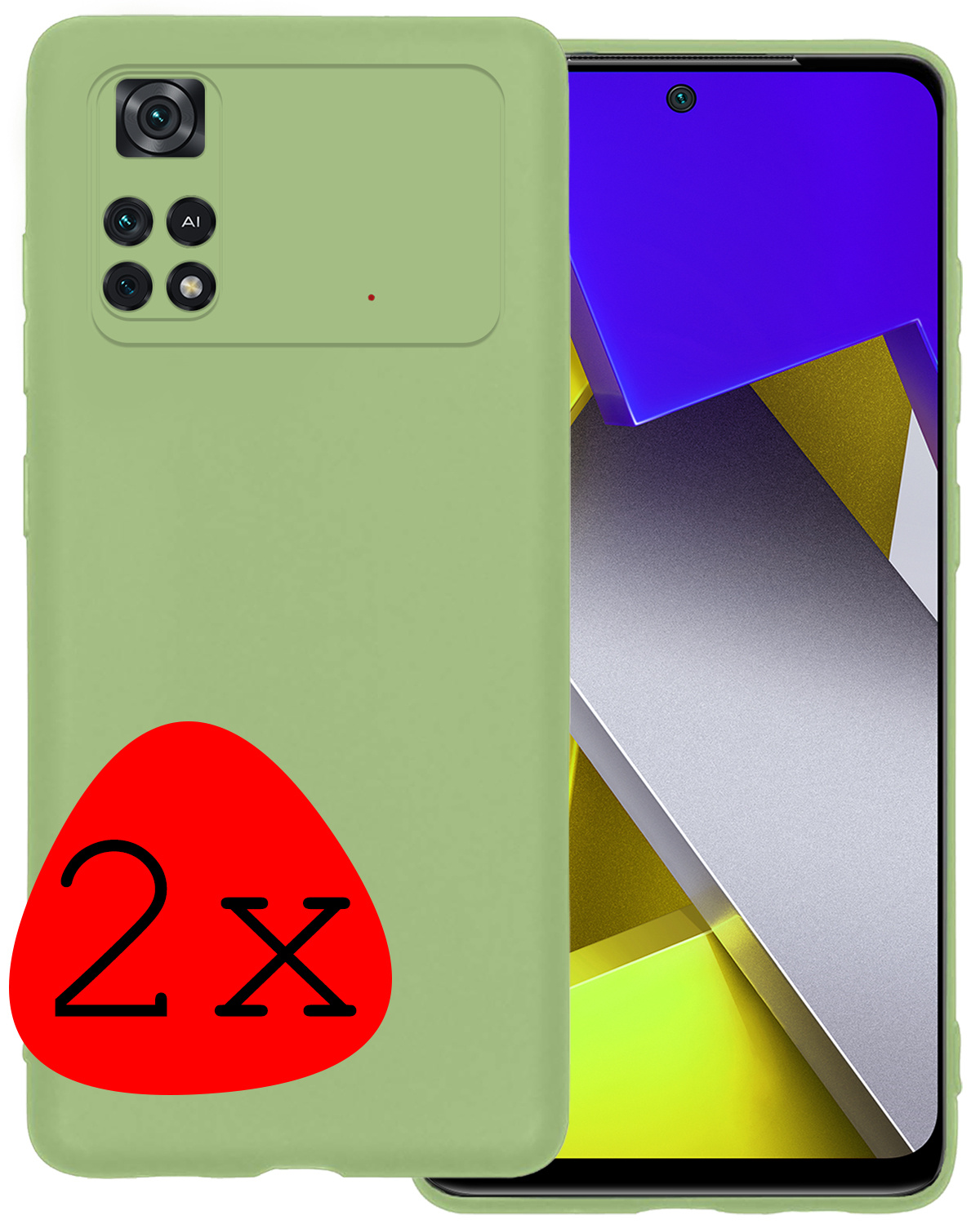BASEY. Hoes Geschikt voor Poco M4 Pro 4G Hoesje Siliconen Back Cover Case - Hoesje Geschikt voor Xiaomi Poco M4 Pro 4G Hoes Cover Hoesje - Groen - 2 Stuks