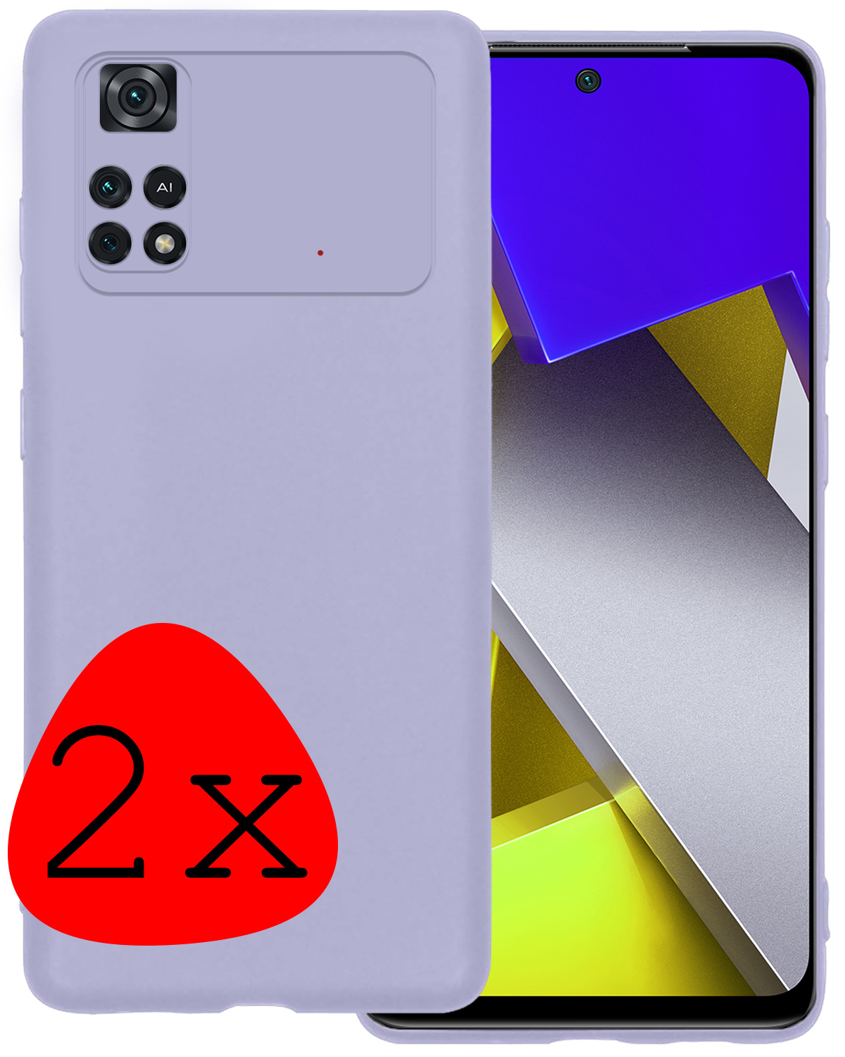 BASEY. Hoes Geschikt voor Poco M4 Pro 4G Hoesje Siliconen Back Cover Case - Hoesje Geschikt voor Xiaomi Poco M4 Pro 4G Hoes Cover Hoesje - Lila - 2 Stuks