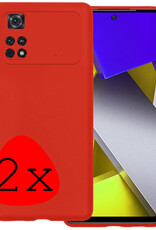 BASEY. Hoes Geschikt voor Poco M4 Pro 4G Hoesje Siliconen Back Cover Case - Hoesje Geschikt voor Xiaomi Poco M4 Pro 4G Hoes Cover Hoesje - Rood - 2 Stuks