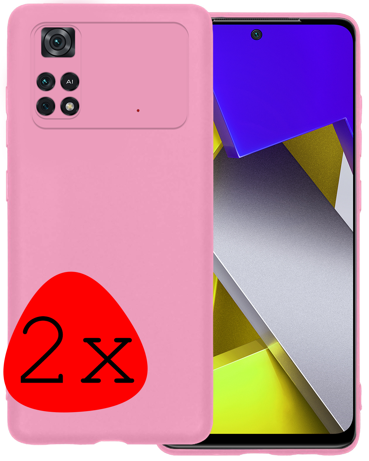 BASEY. Hoes Geschikt voor Poco M4 Pro 4G Hoesje Siliconen Back Cover Case - Hoesje Geschikt voor Xiaomi Poco M4 Pro 4G Hoes Cover Hoesje - Lichtroze - 2 Stuks