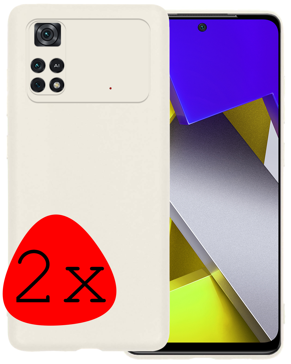 BASEY. Hoes Geschikt voor Poco M4 Pro 4G Hoesje Siliconen Back Cover Case - Hoesje Geschikt voor Xiaomi Poco M4 Pro 4G Hoes Cover Hoesje - Wit - 2 Stuks