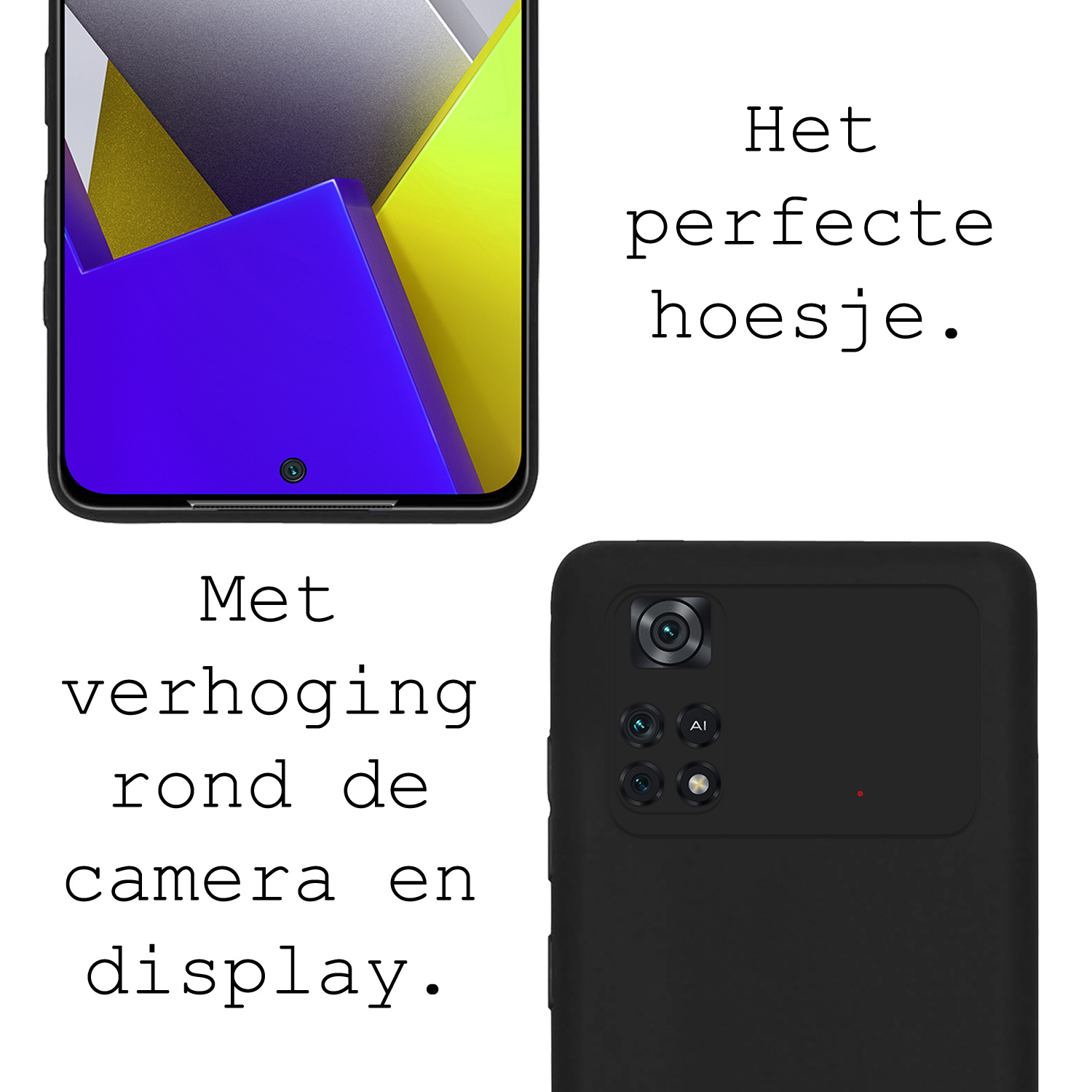 BASEY. Hoes Geschikt voor Poco M4 Pro 4G Hoesje Siliconen Back Cover Case - Hoesje Geschikt voor Xiaomi Poco M4 Pro 4G Hoes Cover Hoesje - Zwart - 2 Stuks