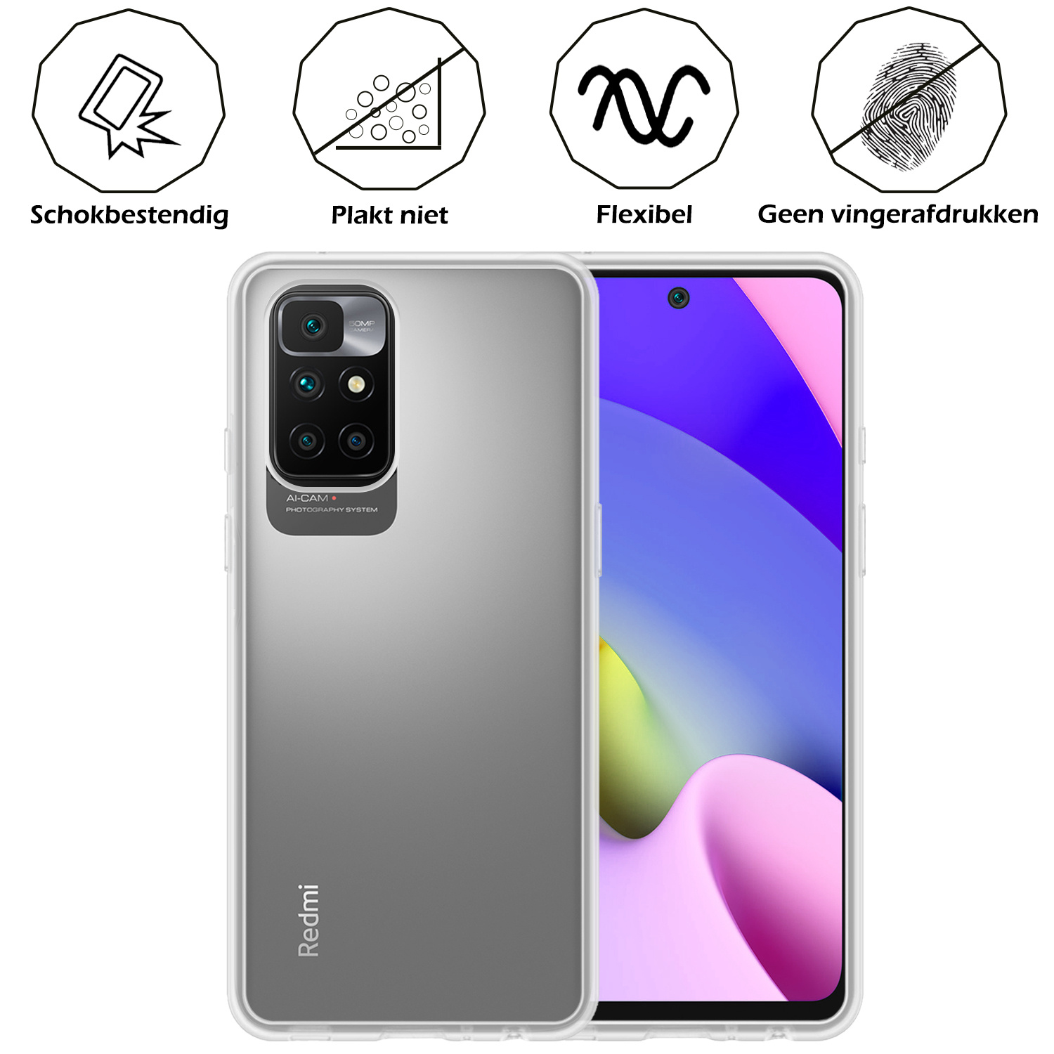 Nomfy Hoesje Geschikt voor Xiaomi Redmi 10 2022 Hoesje Siliconen Cover Case Met 2x Screenprotector - Hoes Geschikt voor Xiaomi Redmi 10 2022 Hoes Back Case - Transparant