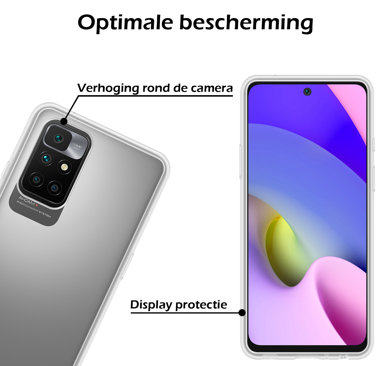 Nomfy Hoesje Geschikt voor Xiaomi Redmi 10 2022 Hoesje Siliconen Cover Case Met 2x Screenprotector - Hoes Geschikt voor Xiaomi Redmi 10 2022 Hoes Back Case - Transparant
