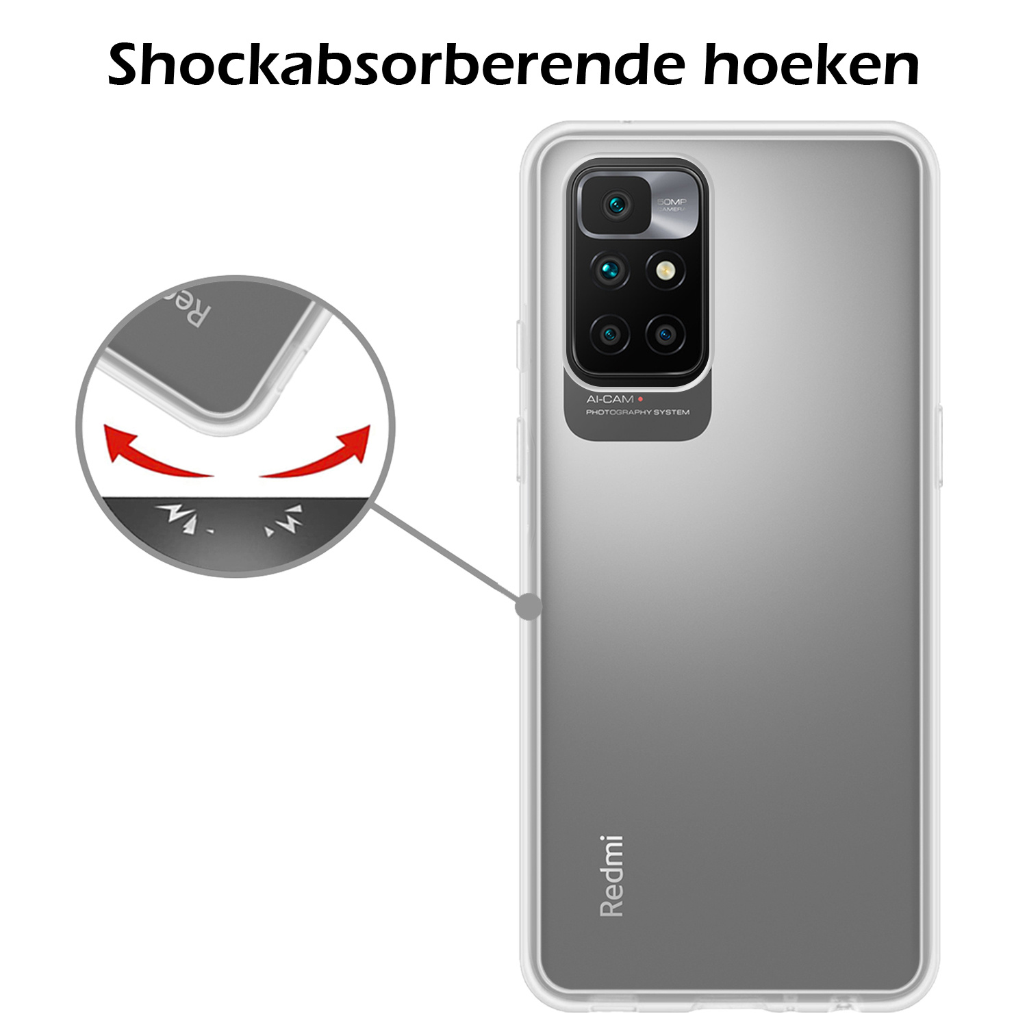 Nomfy Hoesje Geschikt voor Xiaomi Redmi 10 2022 Hoesje Siliconen Cover Case Met 2x Screenprotector - Hoes Geschikt voor Xiaomi Redmi 10 2022 Hoes Back Case - Transparant