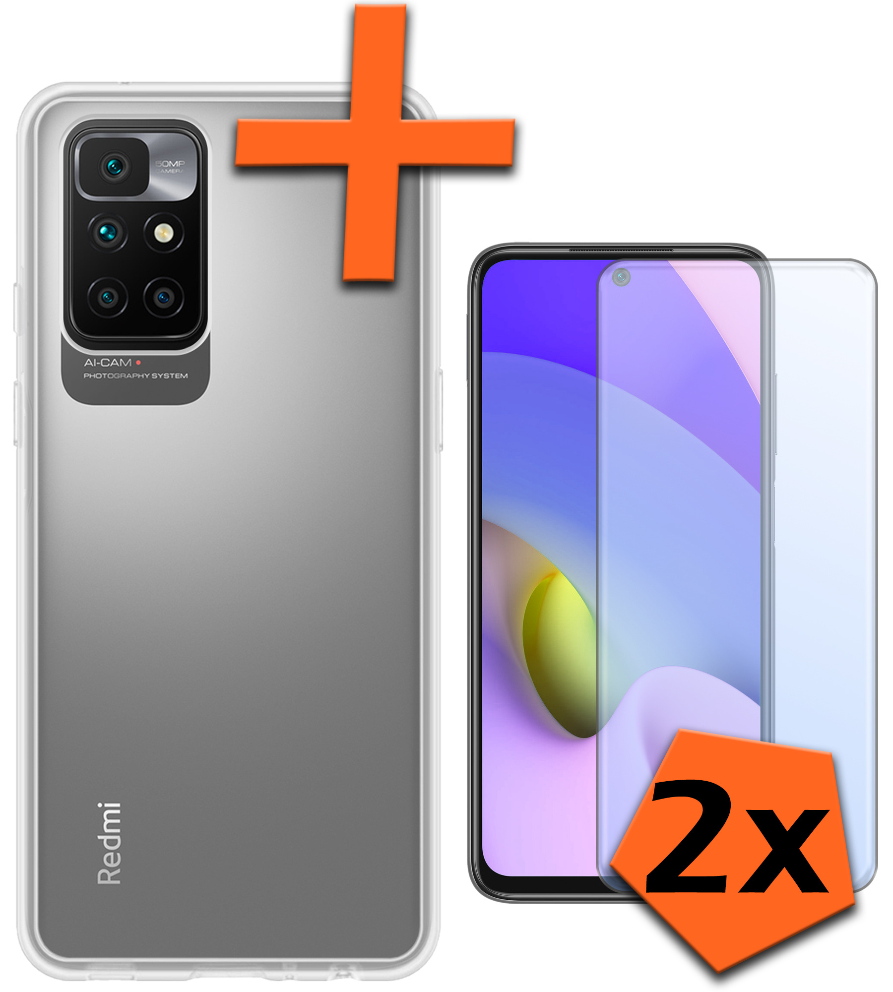 Nomfy Hoesje Geschikt voor Xiaomi Redmi 10 2022 Hoesje Siliconen Cover Case Met 2x Screenprotector - Hoes Geschikt voor Xiaomi Redmi 10 2022 Hoes Back Case - Transparant
