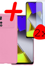 BASEY. Hoes Geschikt voor Poco M4 Pro 4G Hoesje Siliconen Back Cover Case Met 2x Screenprotector - Hoesje Geschikt voor Xiaomi Poco M4 Pro 4G Hoes Cover Hoesje - Lichtroze