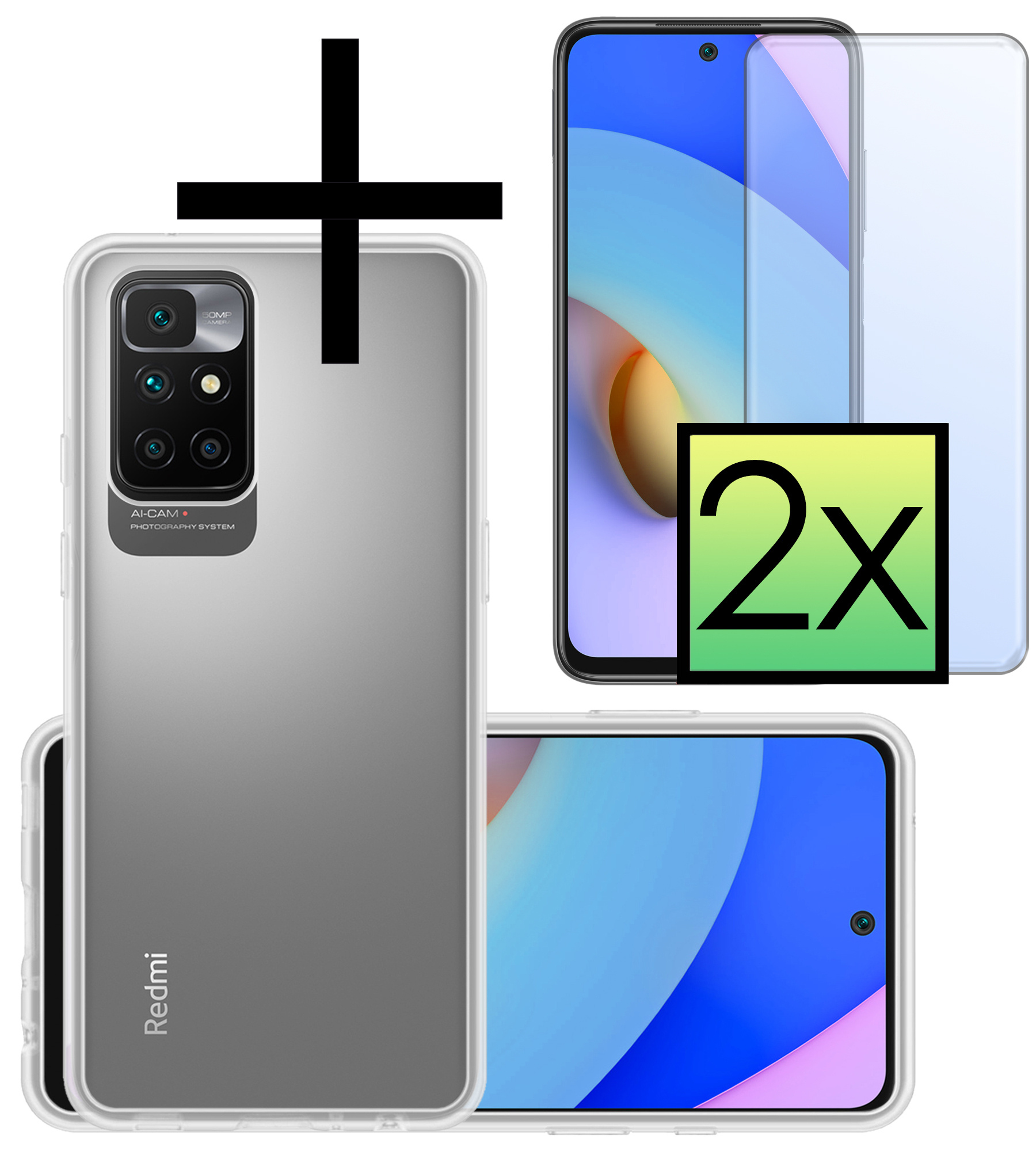 NoXx Hoes Geschikt voor Xiaomi Redmi 10 2022 Hoesje Cover Siliconen Back Case Hoes Met 2x Screenprotector - Transparant