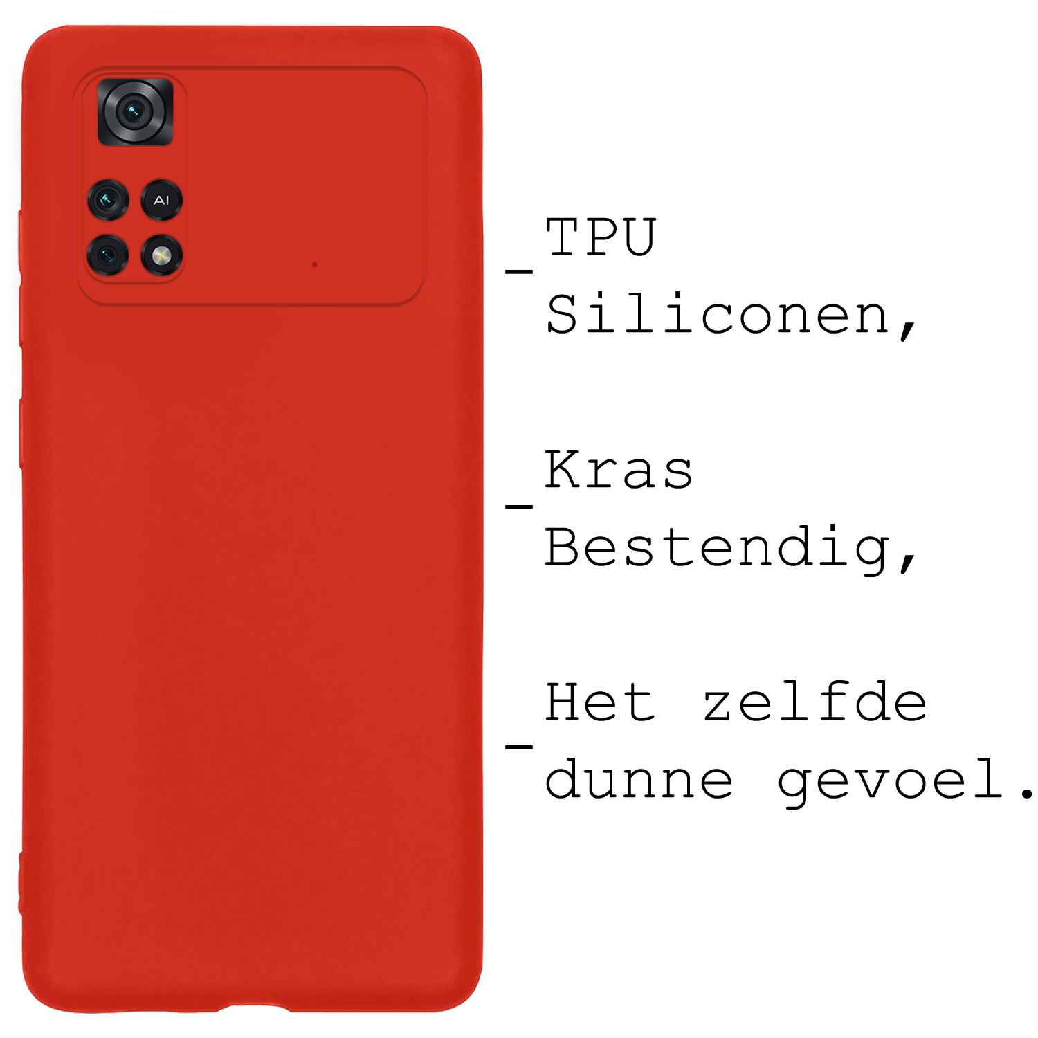 BASEY. Hoes Geschikt voor Poco M4 Pro 4G Hoesje Siliconen Back Cover Case Met 2x Screenprotector - Hoesje Geschikt voor Xiaomi Poco M4 Pro 4G Hoes Cover Hoesje - Rood
