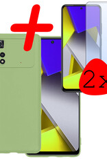 BASEY. Hoes Geschikt voor Poco M4 Pro 4G Hoesje Siliconen Back Cover Case Met 2x Screenprotector - Hoesje Geschikt voor Xiaomi Poco M4 Pro 4G Hoes Cover Hoesje - Groen