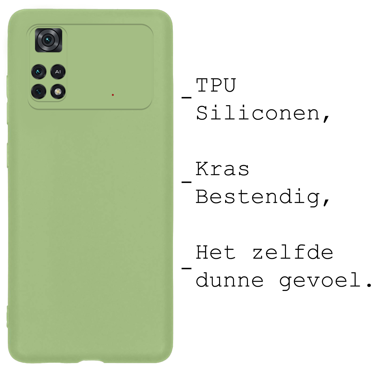 BASEY. Hoes Geschikt voor Poco M4 Pro 4G Hoesje Siliconen Back Cover Case Met 2x Screenprotector - Hoesje Geschikt voor Xiaomi Poco M4 Pro 4G Hoes Cover Hoesje - Groen