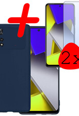 BASEY. Hoes Geschikt voor Poco M4 Pro 4G Hoesje Siliconen Back Cover Case Met 2x Screenprotector - Hoesje Geschikt voor Xiaomi Poco M4 Pro 4G Hoes Cover Hoesje - Donkerblauw