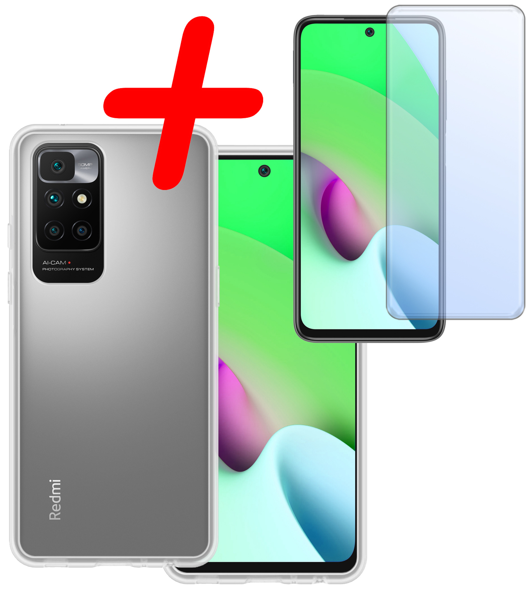 BASEY. Hoes Geschikt voor Xiaomi Redmi 10 2022 Hoesje Siliconen Back Cover Case Met Screenprotector - Hoesje Geschikt voor Xiaomi Redmi 10 2022 Hoes Cover Hoesje - Transparant