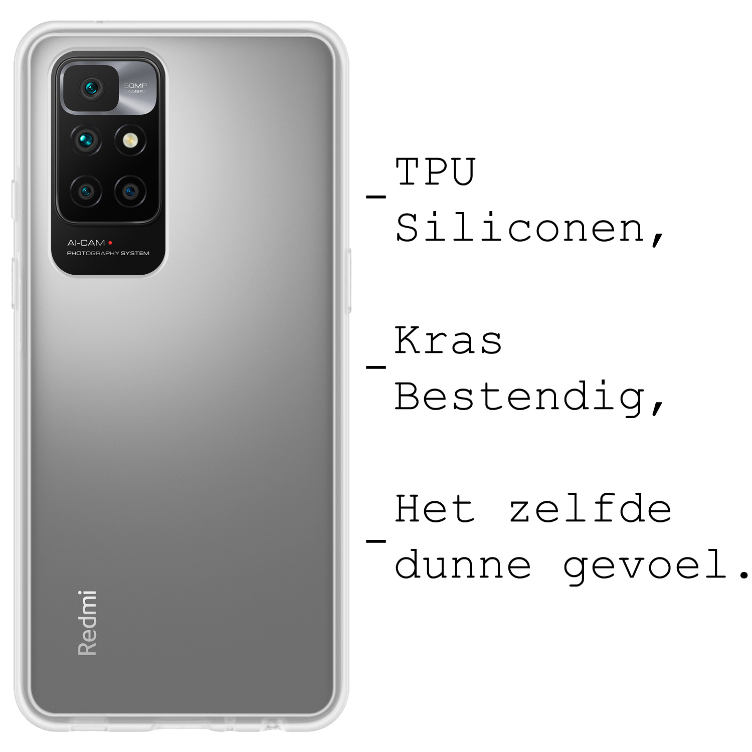 BASEY. Hoes Geschikt voor Xiaomi Redmi 10 2022 Hoesje Siliconen Back Cover Case Met Screenprotector - Hoesje Geschikt voor Xiaomi Redmi 10 2022 Hoes Cover Hoesje - Transparant