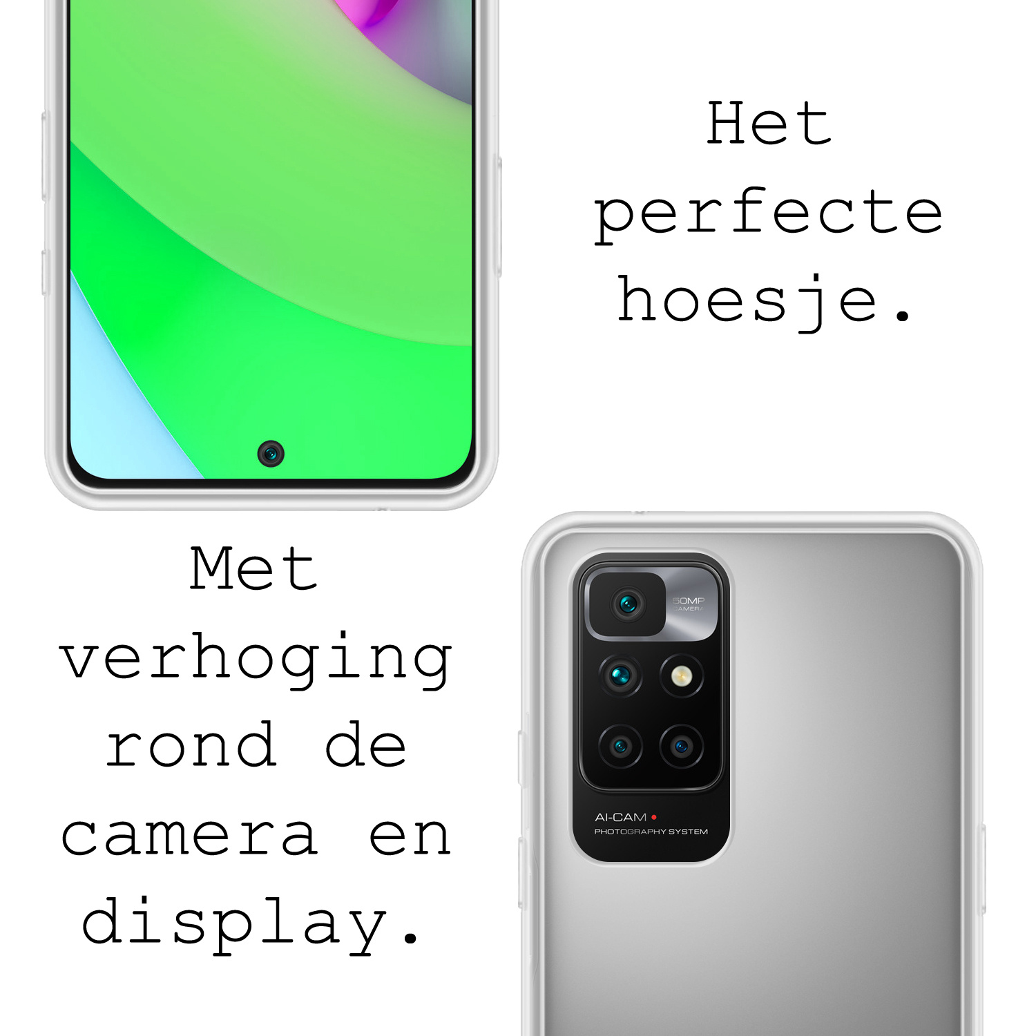 BASEY. Hoes Geschikt voor Xiaomi Redmi 10 2022 Hoesje Siliconen Back Cover Case Met Screenprotector - Hoesje Geschikt voor Xiaomi Redmi 10 2022 Hoes Cover Hoesje - Transparant
