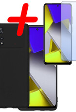 BASEY. Hoes Geschikt voor Poco M4 Pro 4G Hoesje Siliconen Back Cover Case Met Screenprotector - Hoesje Geschikt voor Xiaomi Poco M4 Pro 4G Hoes Cover Hoesje - Zwart