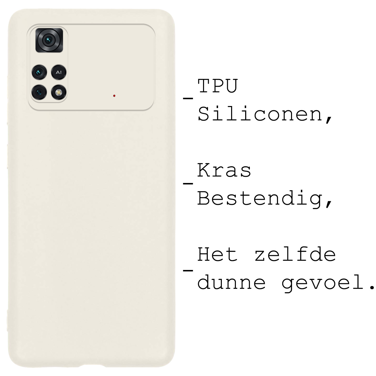 BASEY. Hoes Geschikt voor Poco M4 Pro 4G Hoesje Siliconen Back Cover Case Met Screenprotector - Hoesje Geschikt voor Xiaomi Poco M4 Pro 4G Hoes Cover Hoesje - Wit