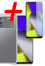 BASEY. Hoes Geschikt voor Poco M4 Pro 4G Hoesje Siliconen Back Cover Case Met Screenprotector - Hoesje Geschikt voor Xiaomi Poco M4 Pro 4G Hoes Cover Hoesje - Transparant