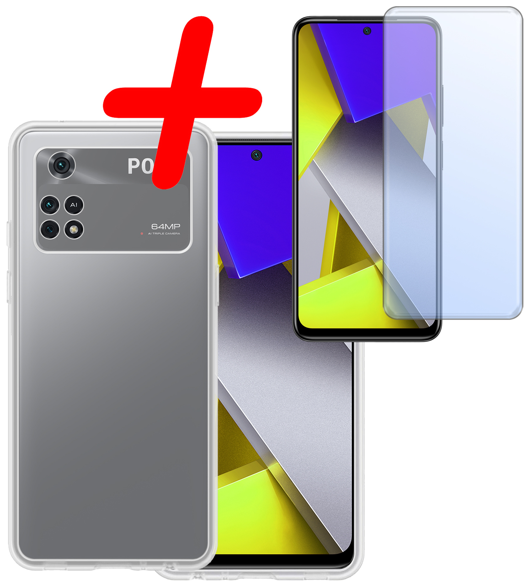 BASEY. Hoes Geschikt voor Poco M4 Pro 4G Hoesje Siliconen Back Cover Case Met Screenprotector - Hoesje Geschikt voor Xiaomi Poco M4 Pro 4G Hoes Cover Hoesje - Transparant