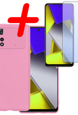 BASEY. Hoes Geschikt voor Poco M4 Pro 4G Hoesje Siliconen Back Cover Case Met Screenprotector - Hoesje Geschikt voor Xiaomi Poco M4 Pro 4G Hoes Cover Hoesje - Lichtroze