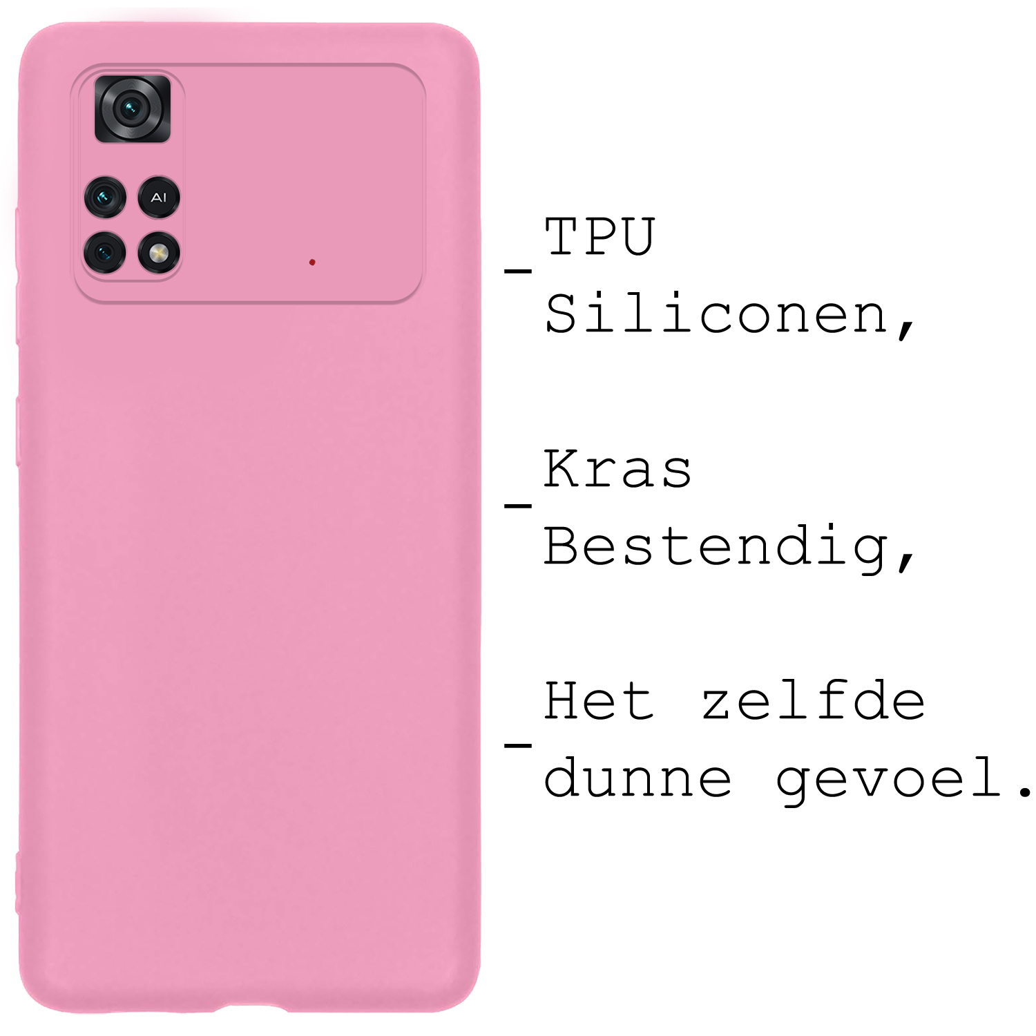 BASEY. Hoes Geschikt voor Poco M4 Pro 4G Hoesje Siliconen Back Cover Case Met Screenprotector - Hoesje Geschikt voor Xiaomi Poco M4 Pro 4G Hoes Cover Hoesje - Lichtroze