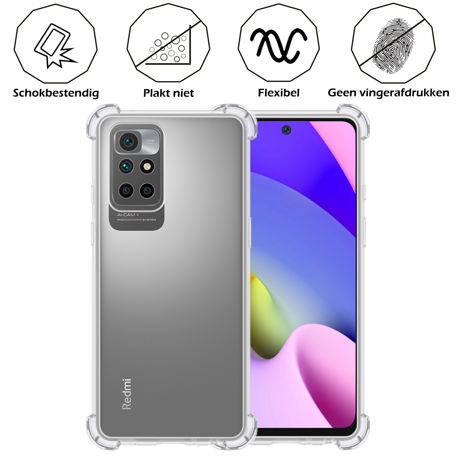 Nomfy Hoesje Geschikt voor Xiaomi Redmi 10 2022 Hoesje Shock Proof Cover Case Shockproof Met Screenprotector - Hoes Geschikt voor Xiaomi Redmi 10 2022 Hoes Siliconen Back Case - Transparant