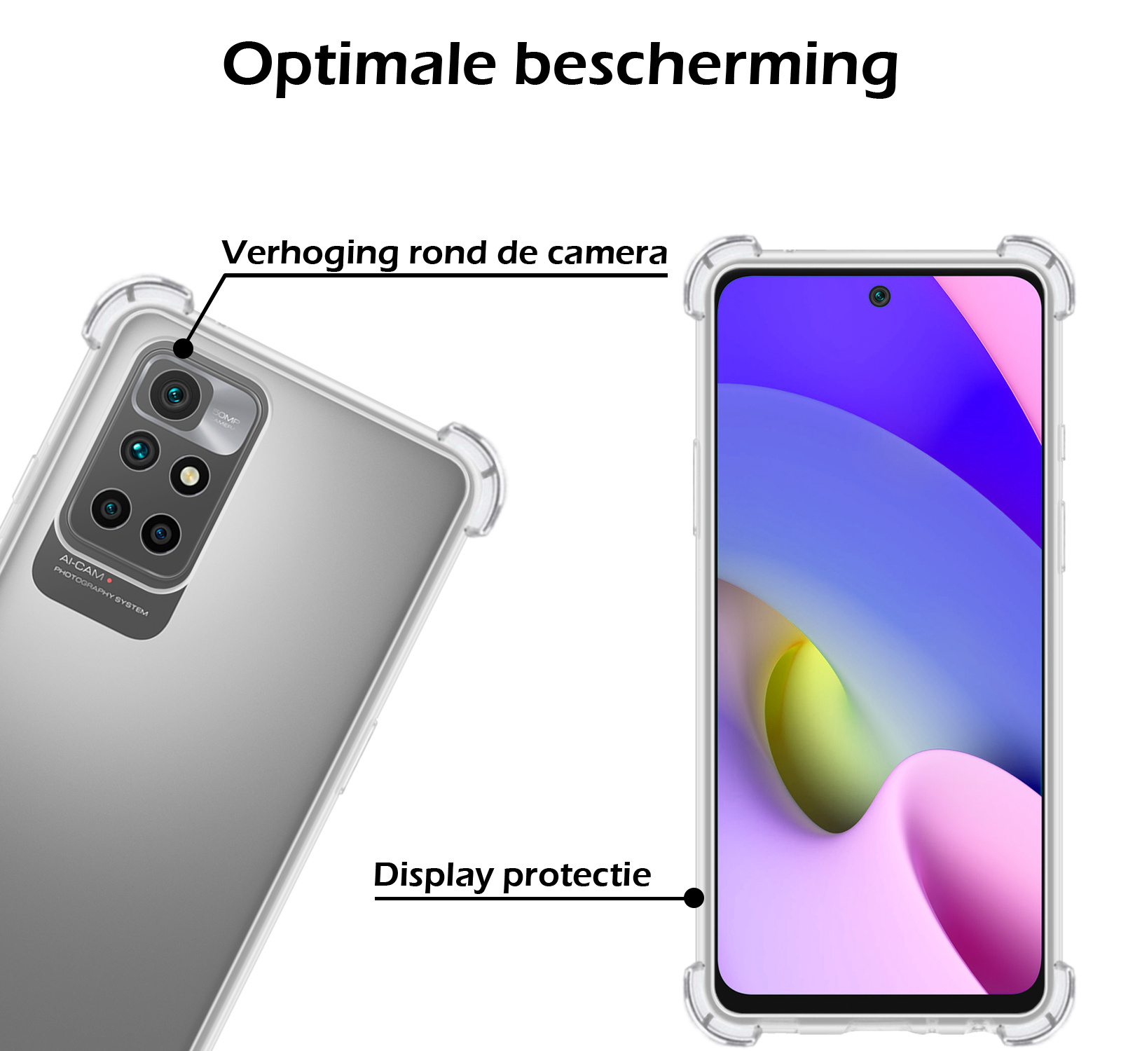 Nomfy Hoesje Geschikt voor Xiaomi Redmi 10 2022 Hoesje Shock Proof Cover Case Shockproof Met Screenprotector - Hoes Geschikt voor Xiaomi Redmi 10 2022 Hoes Siliconen Back Case - Transparant