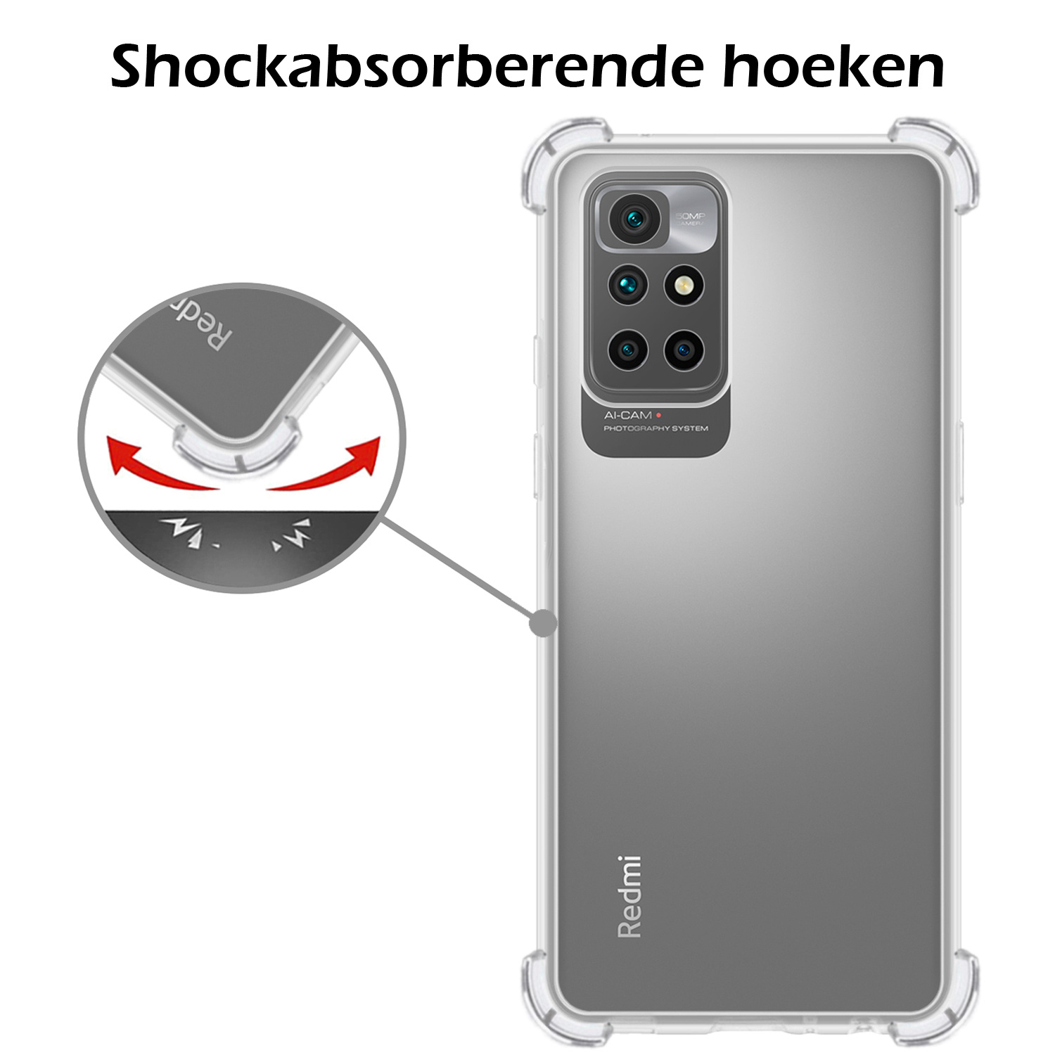 Nomfy Hoesje Geschikt voor Xiaomi Redmi 10 2022 Hoesje Shock Proof Cover Case Shockproof Met Screenprotector - Hoes Geschikt voor Xiaomi Redmi 10 2022 Hoes Siliconen Back Case - Transparant