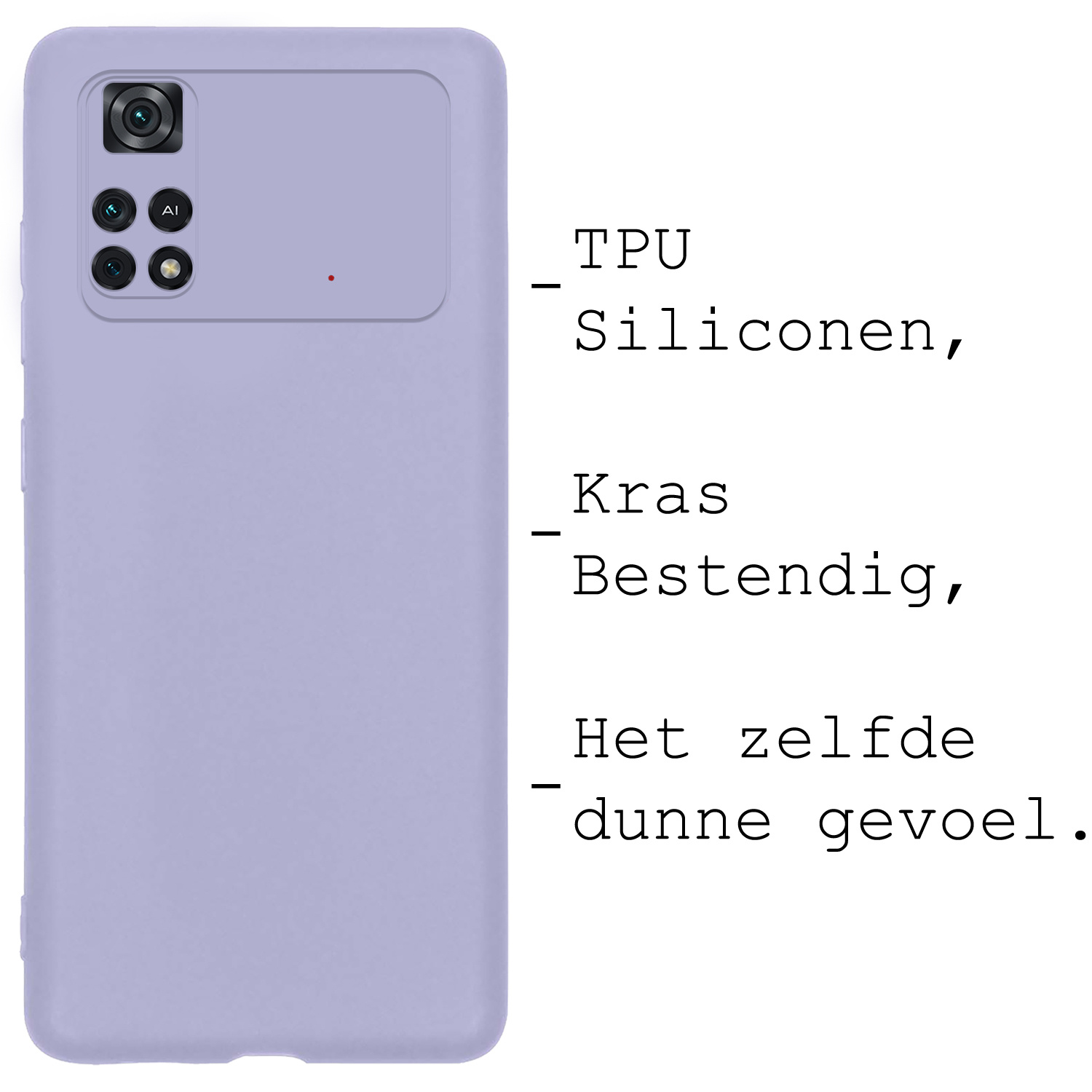 BASEY. Hoes Geschikt voor Poco M4 Pro 4G Hoesje Siliconen Back Cover Case Met Screenprotector - Hoesje Geschikt voor Xiaomi Poco M4 Pro 4G Hoes Cover Hoesje - Lila