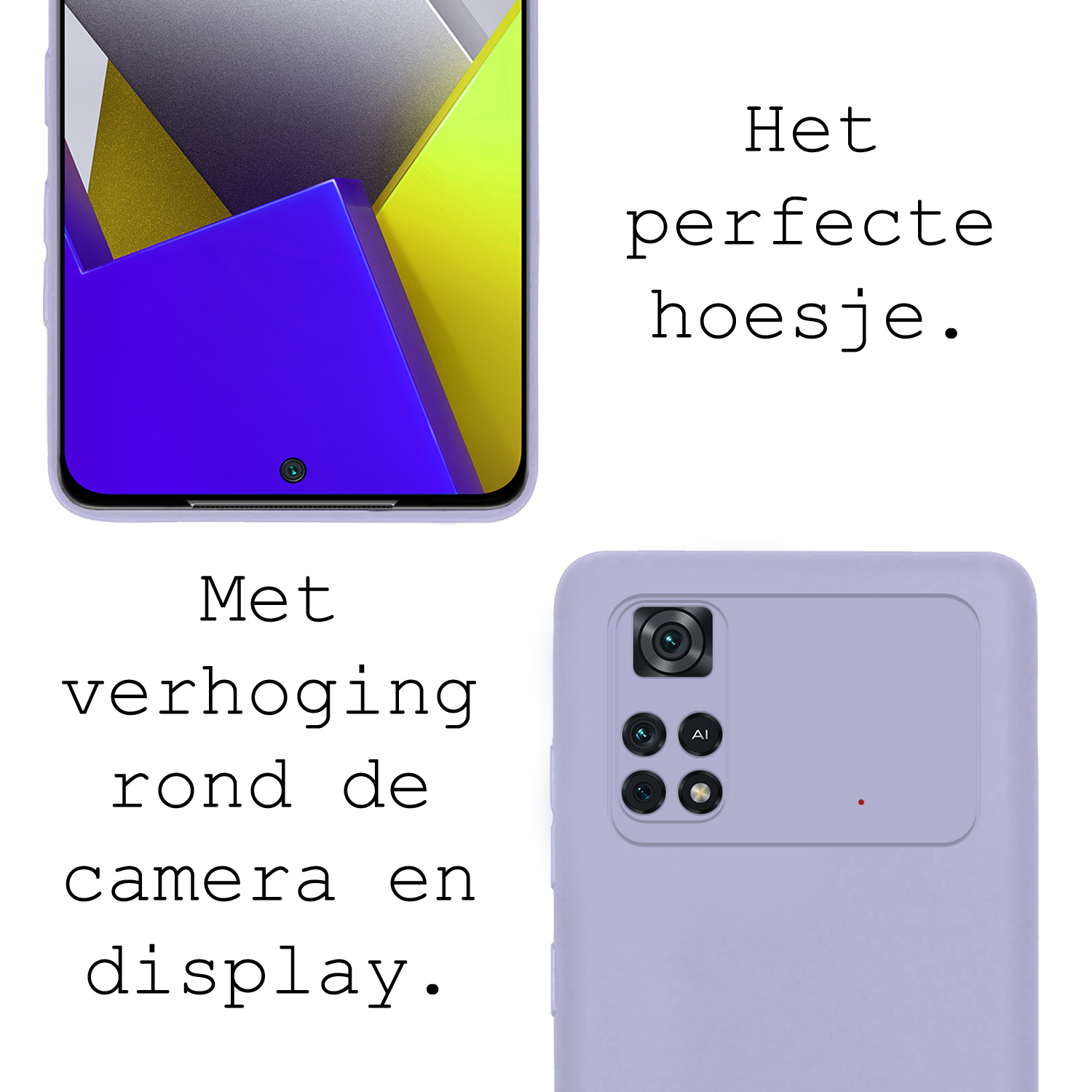 BASEY. Hoes Geschikt voor Poco M4 Pro 4G Hoesje Siliconen Back Cover Case Met Screenprotector - Hoesje Geschikt voor Xiaomi Poco M4 Pro 4G Hoes Cover Hoesje - Lila