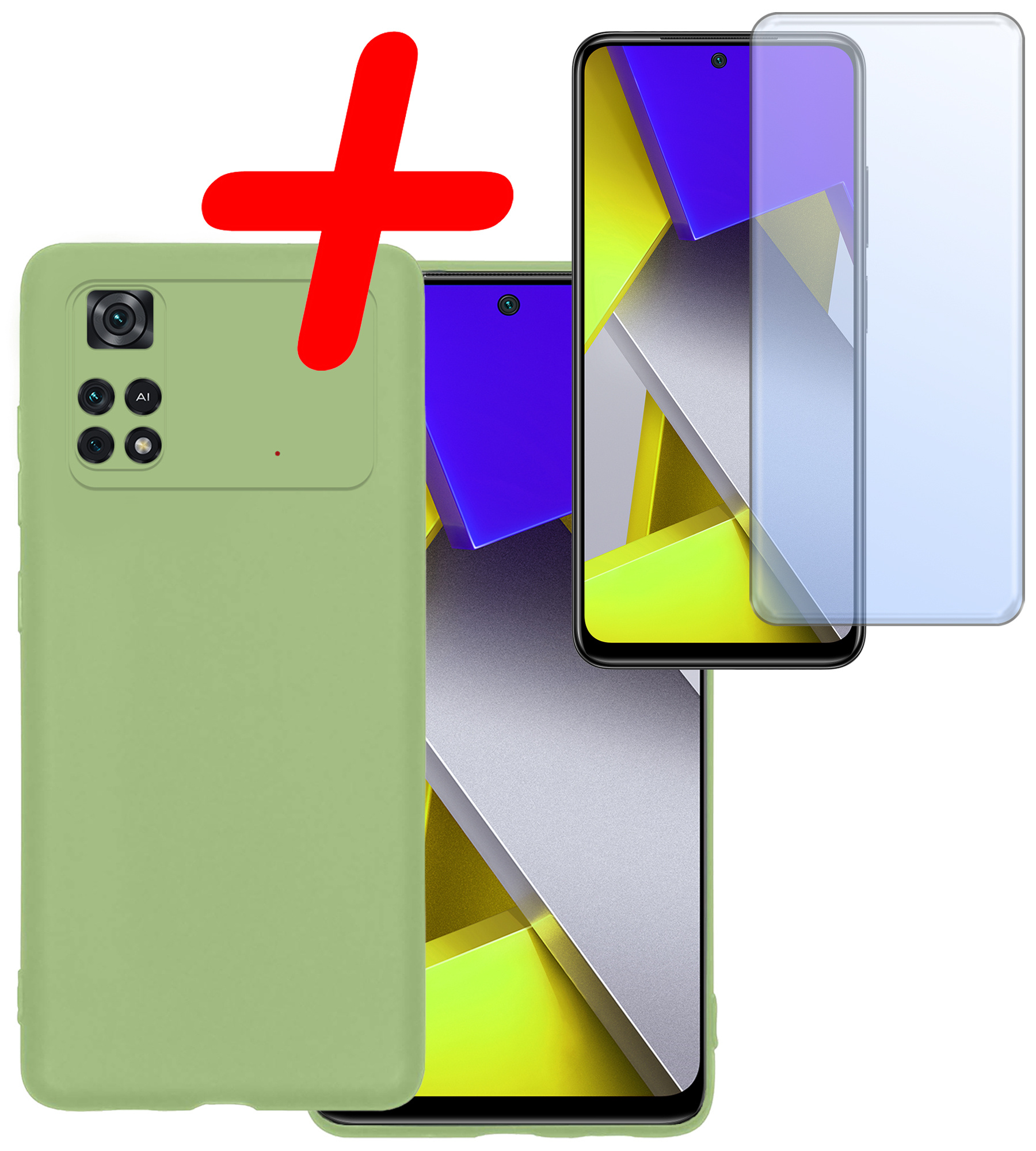 BASEY. Hoes Geschikt voor Poco M4 Pro 4G Hoesje Siliconen Back Cover Case Met Screenprotector - Hoesje Geschikt voor Xiaomi Poco M4 Pro 4G Hoes Cover Hoesje - Groen