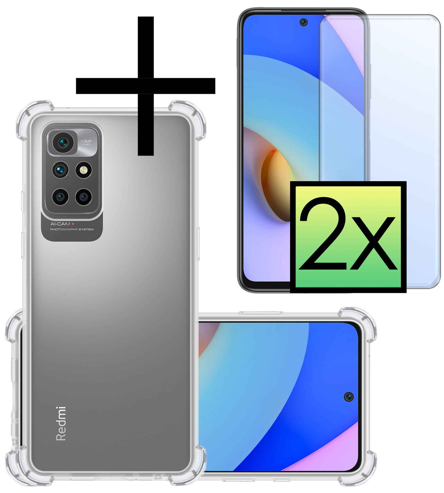 NoXx Hoes Geschikt voor Xiaomi Redmi 10 2022 Hoesje Siliconen Cover Shock Proof Back Case Shockproof Hoes Met 2x Screenprotector - Transparant