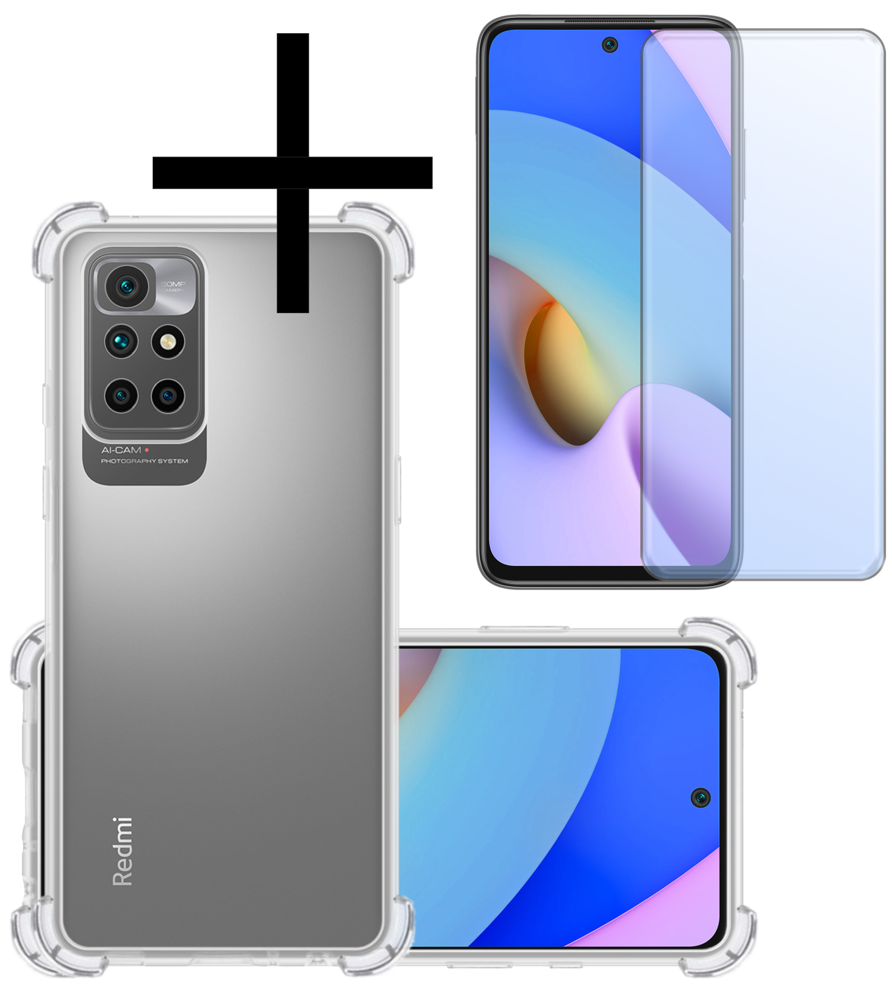 NoXx Hoes Geschikt voor Xiaomi Redmi 10 2022 Hoesje Siliconen Cover Shock Proof Back Case Shockproof Hoes Met Screenprotector - Transparant