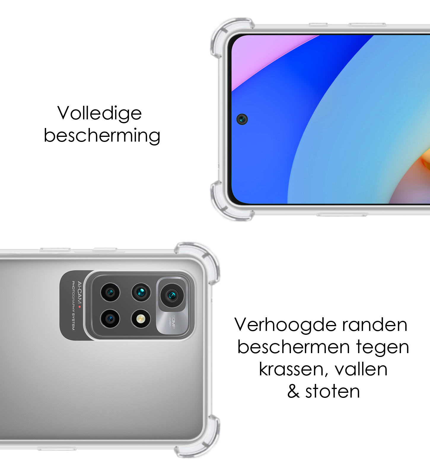 NoXx Hoes Geschikt voor Xiaomi Redmi 10 2022 Hoesje Siliconen Cover Shock Proof Back Case Shockproof Hoes Met Screenprotector - Transparant