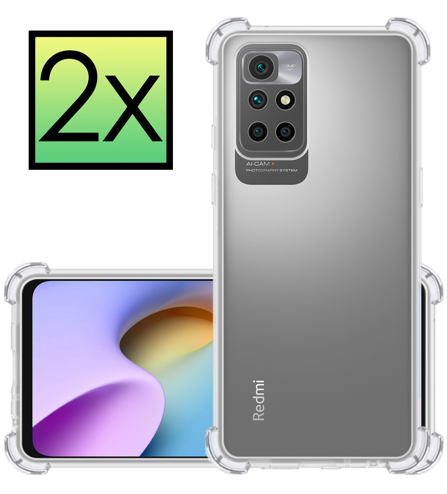 NoXx Hoes Geschikt voor Xiaomi Redmi 10 2022 Hoesje Siliconen Cover Shock Proof Back Case Shockproof Hoes - Transparant - 2x