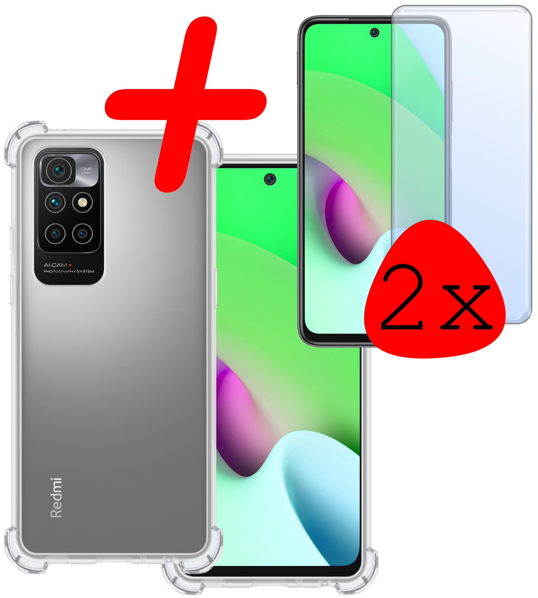 BASEY. Hoes Geschikt voor Xiaomi Redmi 10 2022 Hoesje Shock Proof Case Hoes Siliconen Met 2x Screenprotector - Hoesje Geschikt voor Xiaomi Redmi 10 2022 Hoes Cover Shockproof - Transparant