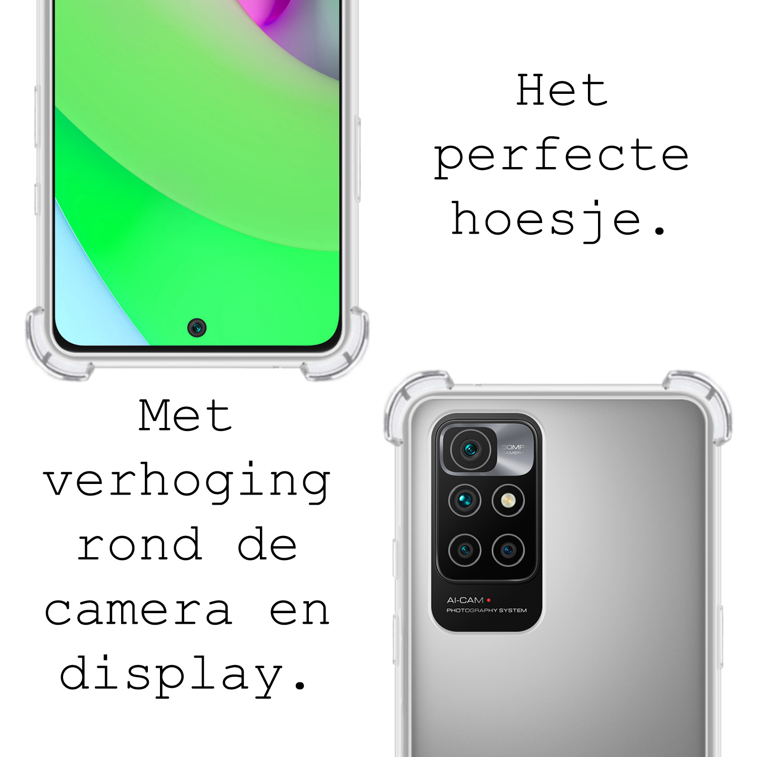 BASEY. Hoes Geschikt voor Xiaomi Redmi 10 2022 Hoesje Shock Proof Case Hoes Siliconen Met 2x Screenprotector - Hoesje Geschikt voor Xiaomi Redmi 10 2022 Hoes Cover Shockproof - Transparant