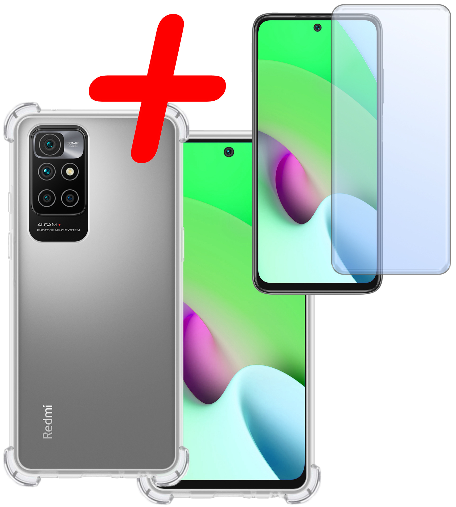 BASEY. Hoes Geschikt voor Xiaomi Redmi 10 2022 Hoesje Shock Proof Case Hoes Siliconen Met Screenprotector - Hoesje Geschikt voor Xiaomi Redmi 10 2022 Hoes Cover Shockproof - Transparant