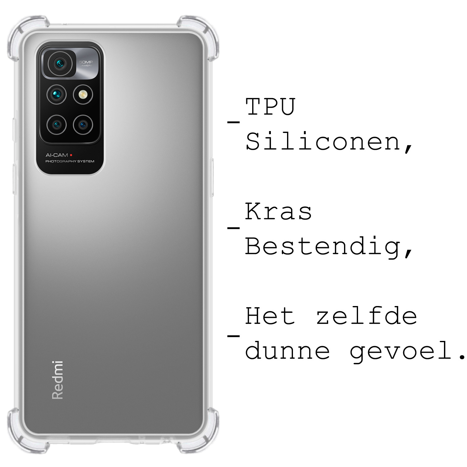 BASEY. Hoes Geschikt voor Xiaomi Redmi 10 2022 Hoesje Shock Proof Case Hoes Siliconen Met Screenprotector - Hoesje Geschikt voor Xiaomi Redmi 10 2022 Hoes Cover Shockproof - Transparant