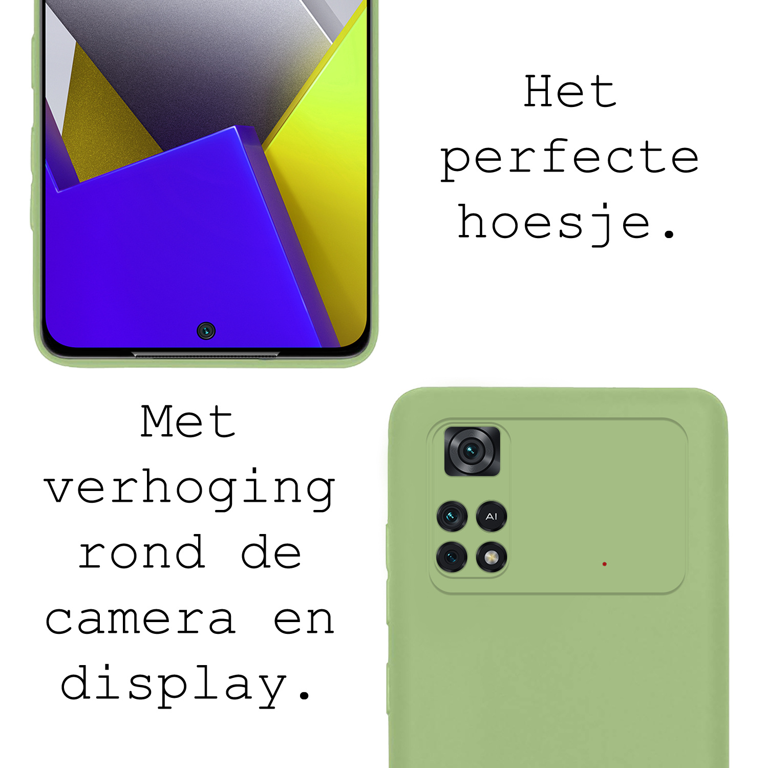 BASEY. Hoes Geschikt voor Poco M4 Pro 4G Hoesje Siliconen Back Cover Case Met Screenprotector - Hoesje Geschikt voor Xiaomi Poco M4 Pro 4G Hoes Cover Hoesje - Groen